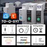 TO-Q-SY1-JWT/WT Tuya Wi-Fi DIN-Schienen Smart-Relais-Schalter | 1P+N AC 90-240V 6-63A | mit Fernbedienung, Stromverbrauchsmonitor, Timer, Sprachsteuerung Tuya/Smart Life APP TONGOU